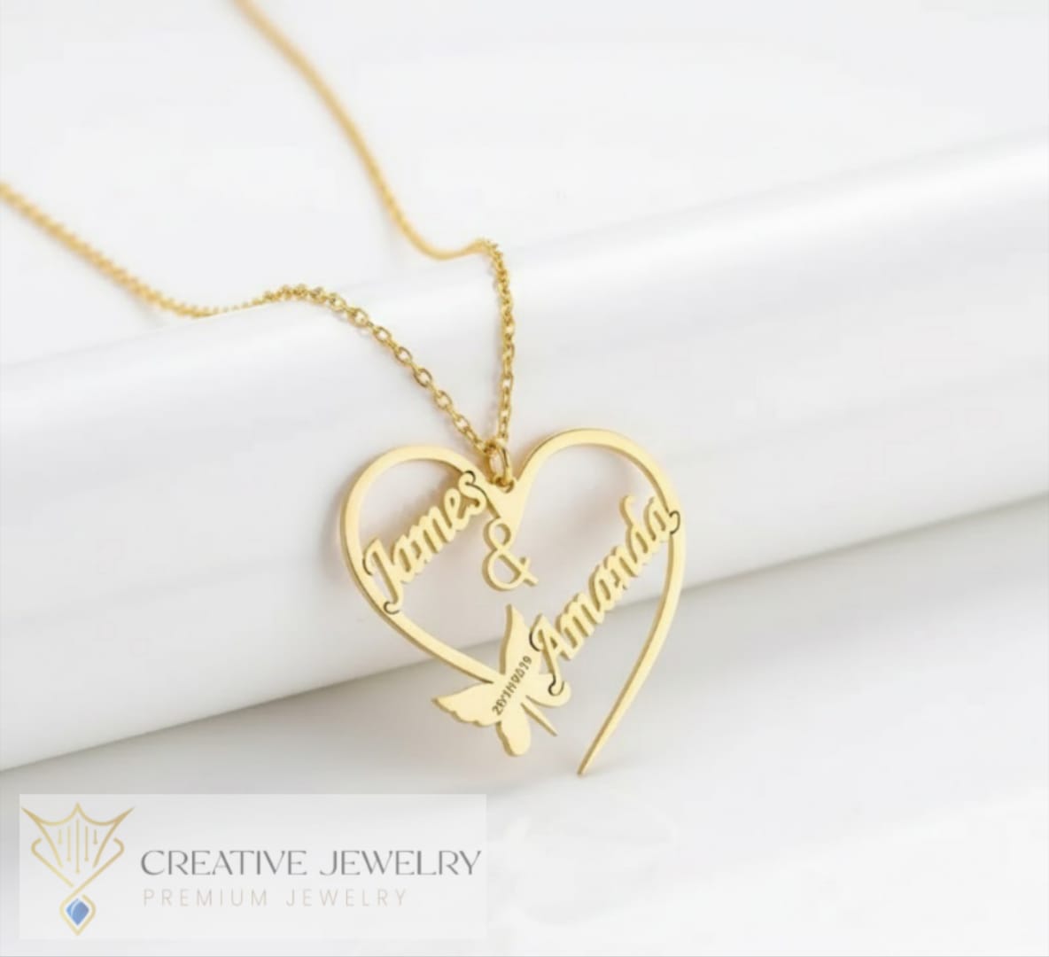 Customize Butterfly Heart Necklace