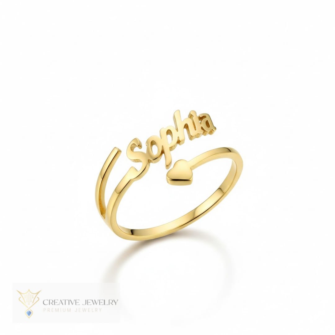 Customized Ring Single Name With Heart Style