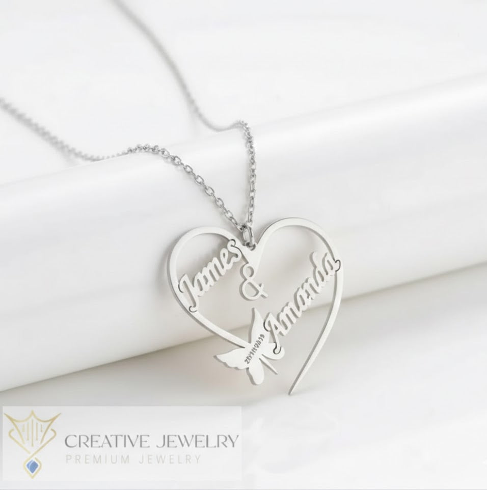 Customize Butterfly Heart Necklace