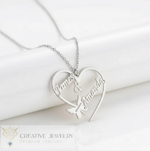Customize Butterfly Heart Necklace