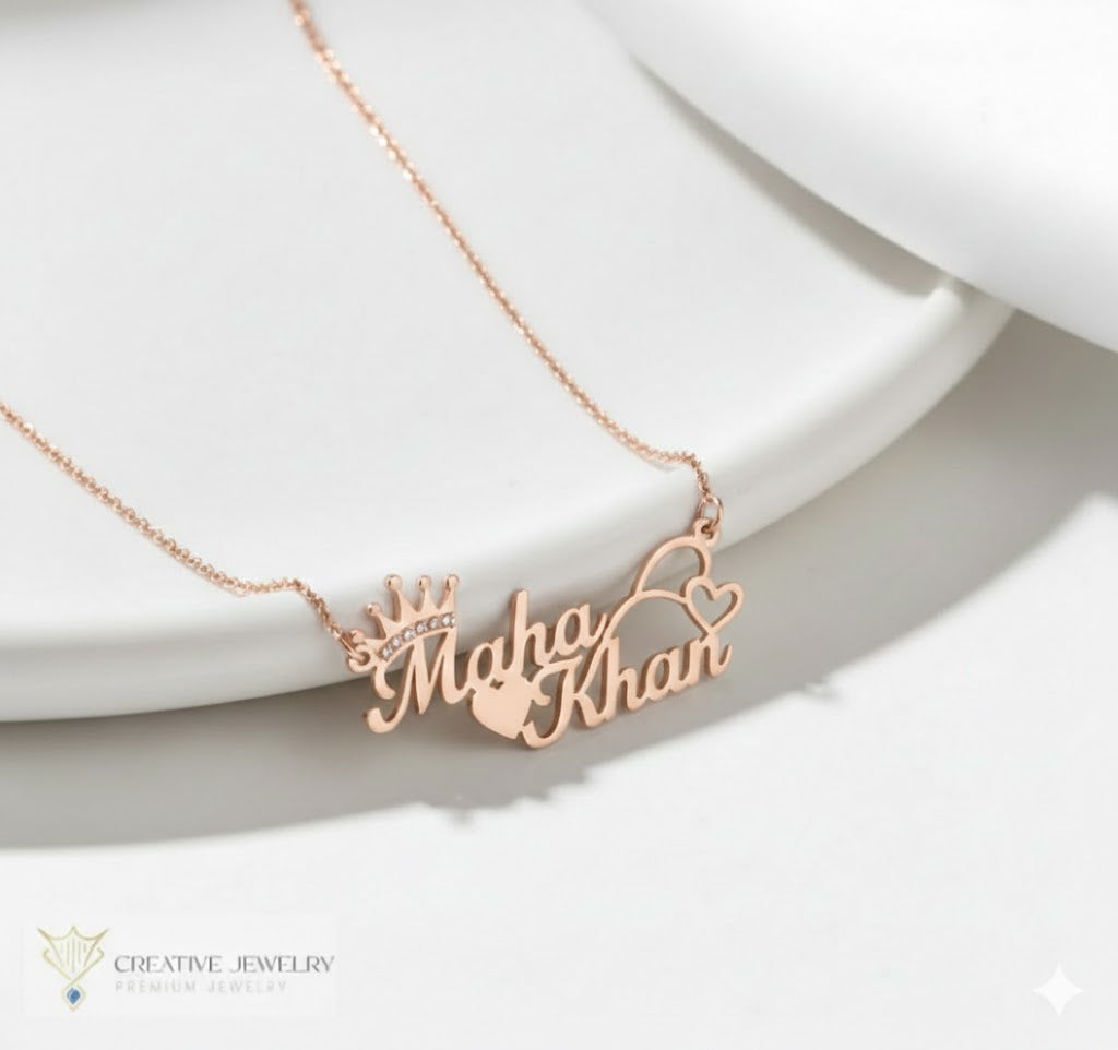 Customize Heart Crown Necklace