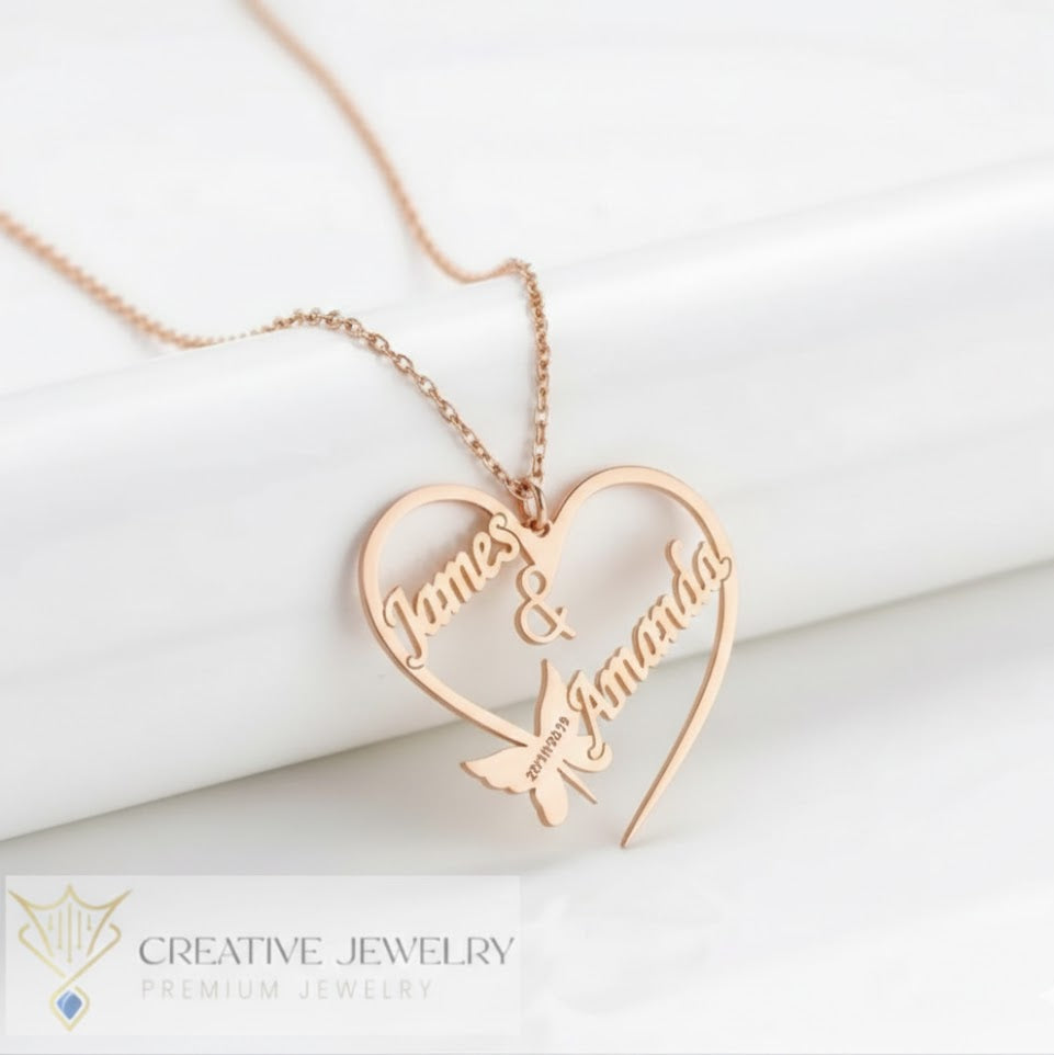 Customize Butterfly Heart Necklace